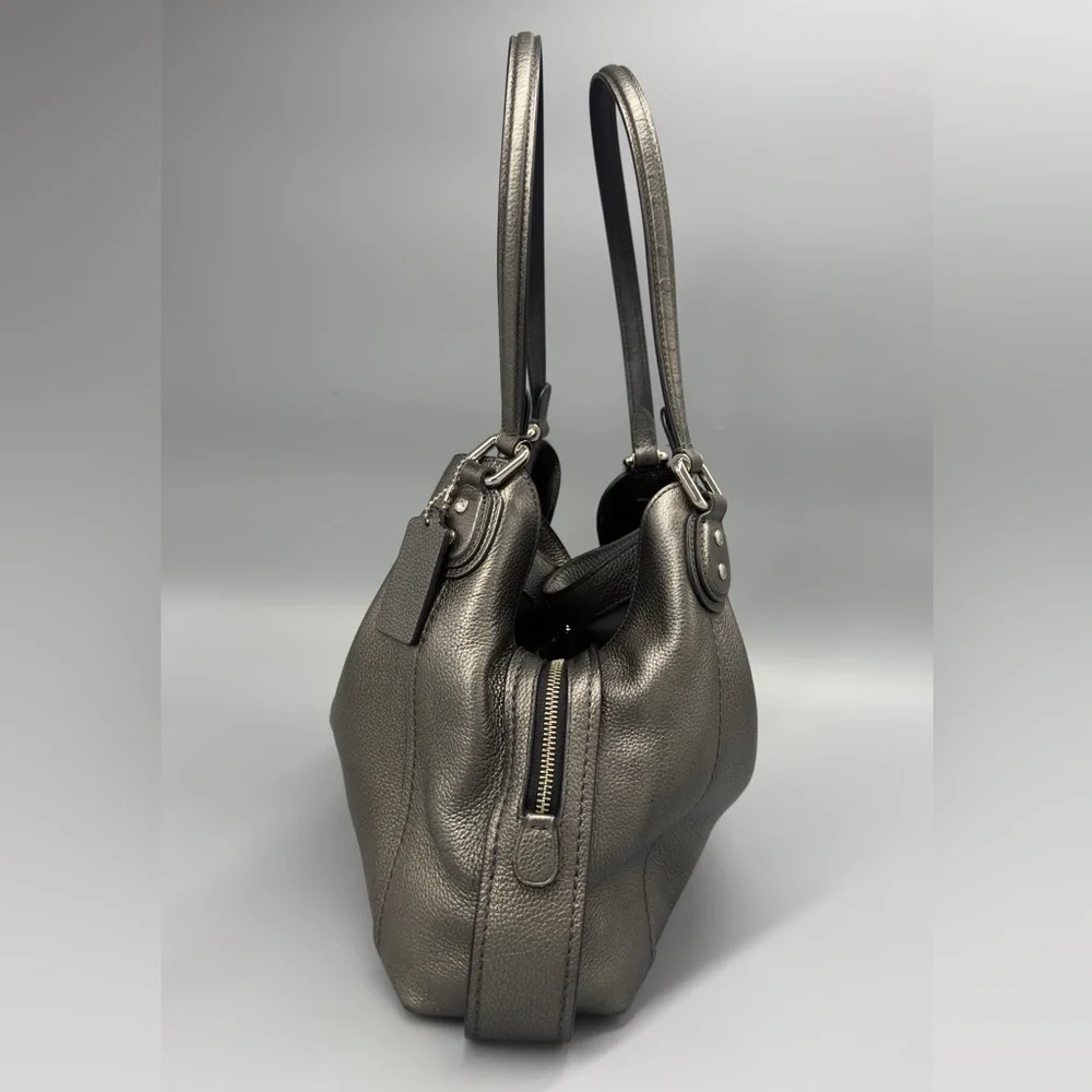Coach Metallic Pebble‎ Leather Shoulder Bag Pewter Hobo Purse - Picture 2 of 16